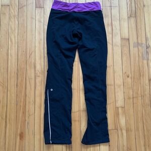 Lululemon Black Purple Waistband Straight Leg Athletic Yoga Pants Size 6